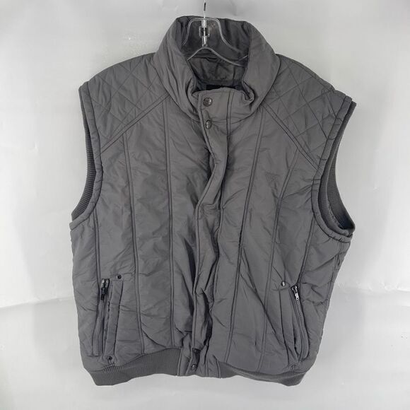 Guess Men's Puffer Vest Full Zip Snap Pocket Lined Ribbed Trim Gray Size XXL - Picture 5 of 14